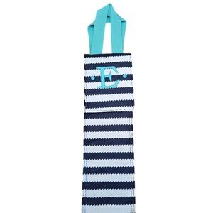 Thirty One Insulated Wine Bottle Cooler Bag Blue Aqua White Monogram‎ E